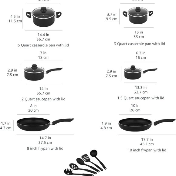 Non Stick Kitchen Cookware 15-Piece Set, Non-Induction, Includes Pots, Pans, and - Picture 3 of 6